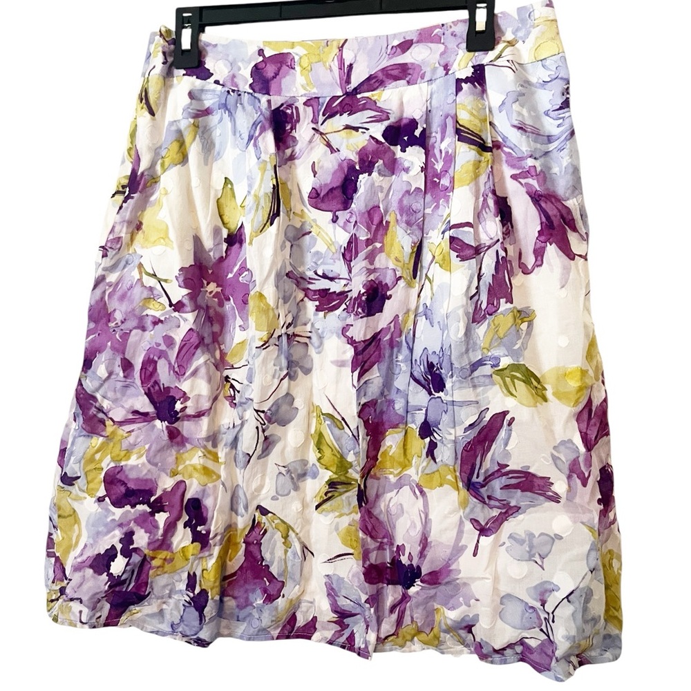 Christopher & Banks Purple and Green Floral Lined A-Line Cotton Skirt Size 10‎ - Picture 3 of 5